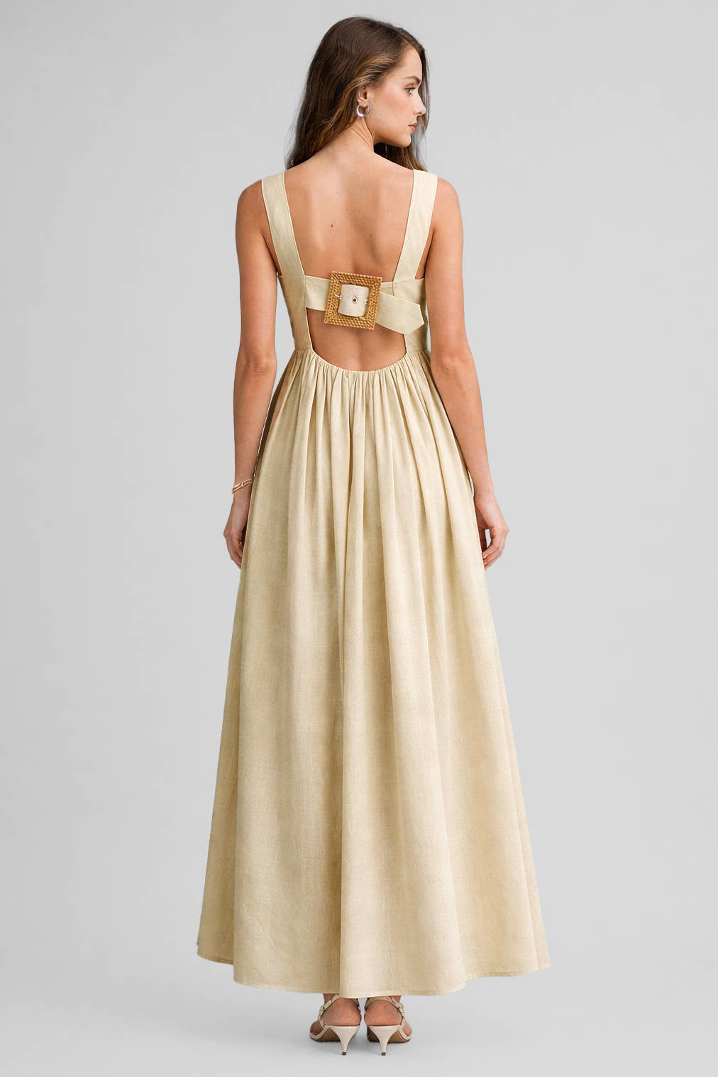 Back Bow Detail Button-Front Maxi Dress