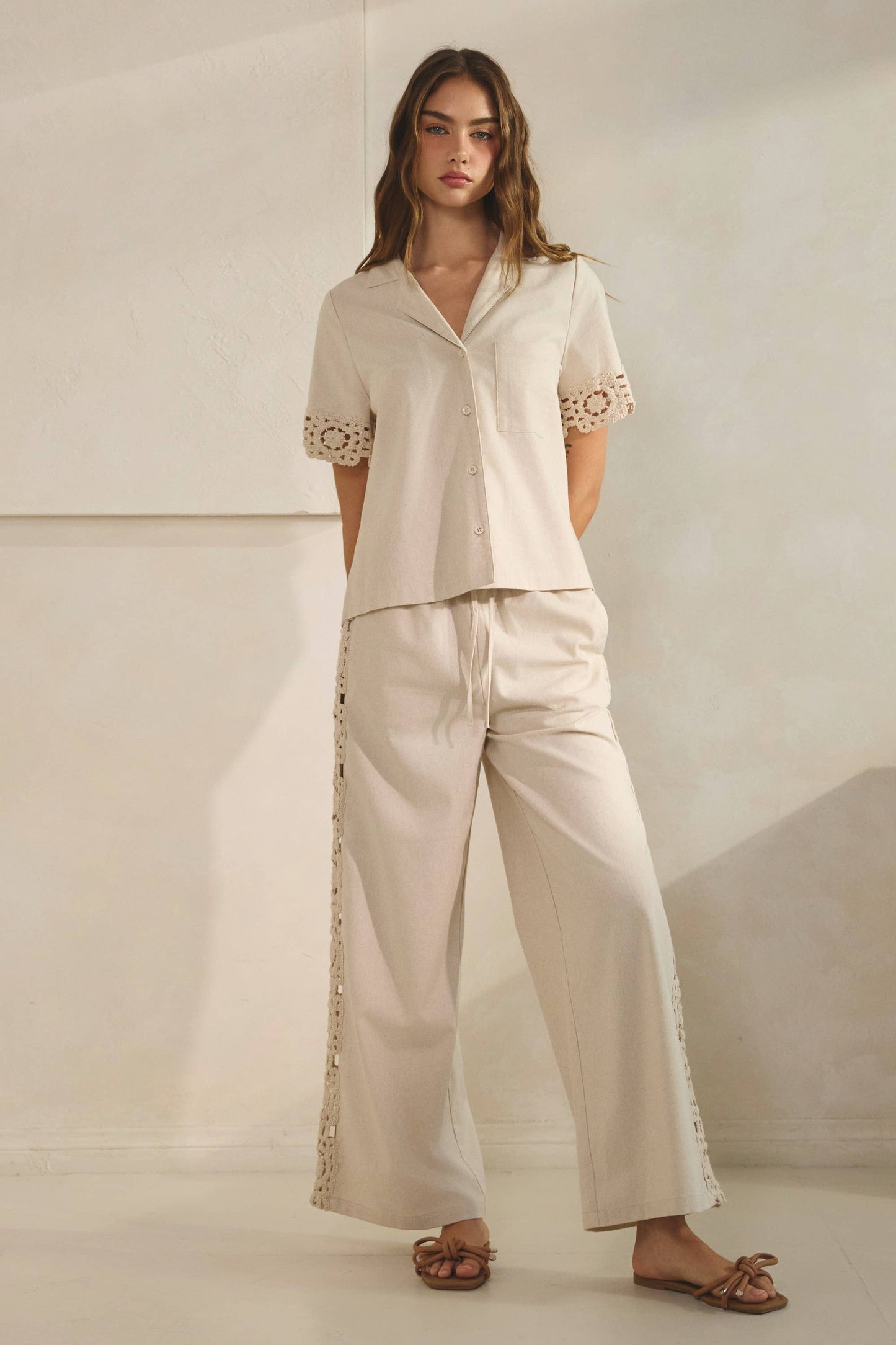 Saint Crochet Detail Linen Shirt & Pants
