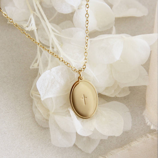 Cross Necklace, Olive Branch Peace Necklace, Promises of God: Yellow Gold