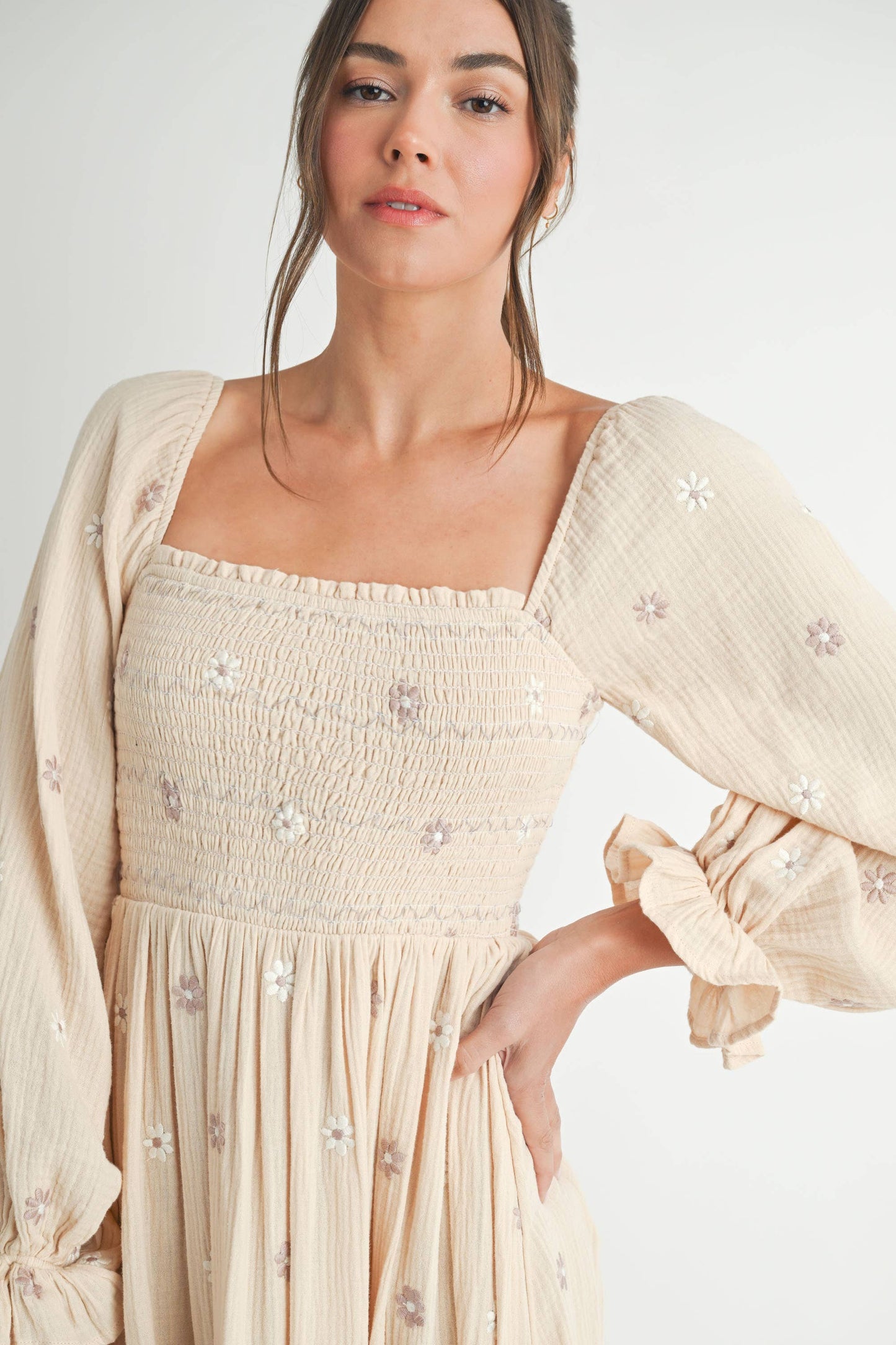 Long Sleeve Embroidery Maxi Dress