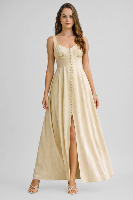 Back Bow Detail Button-Front Maxi Dress