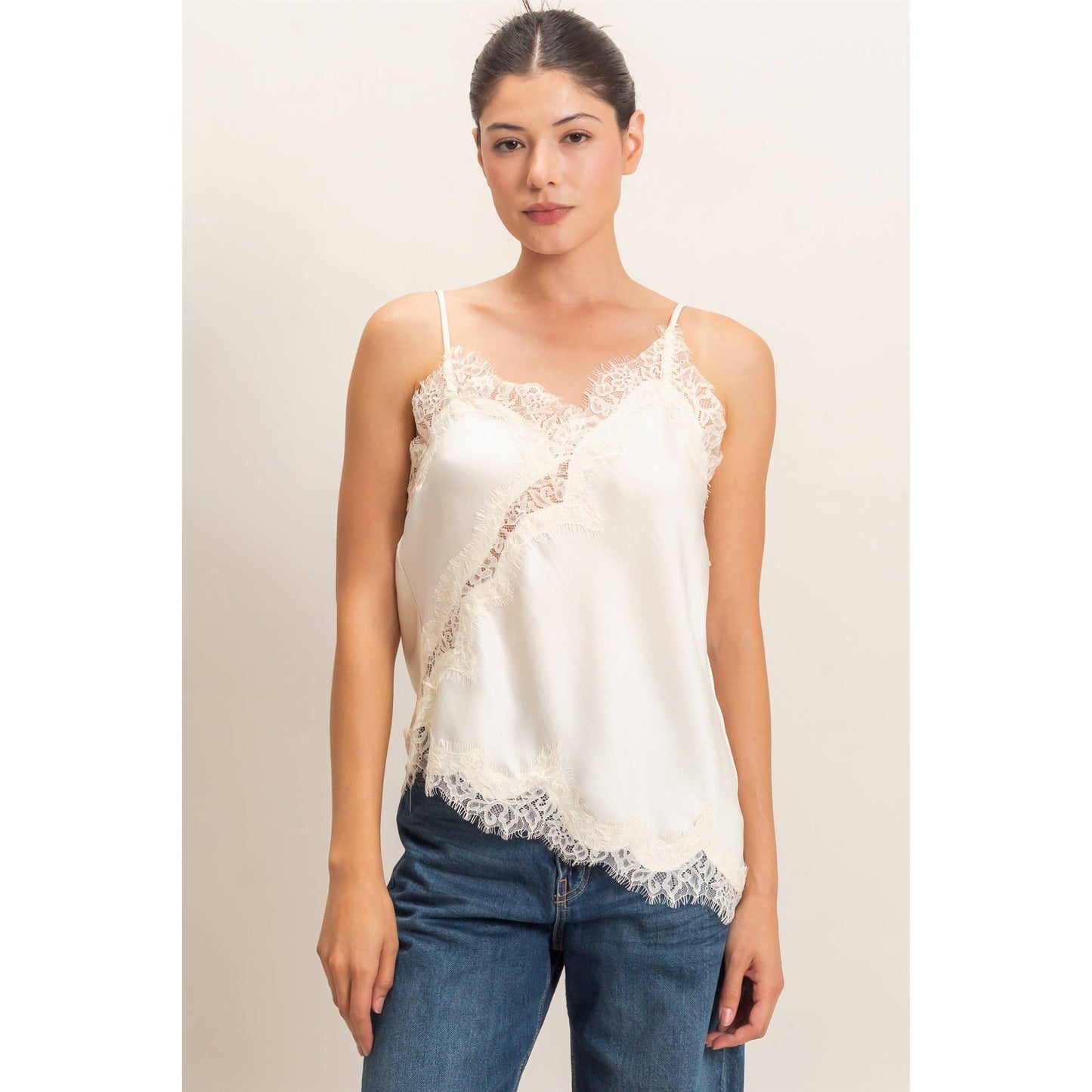 Asymmetrical Satin Lace Top